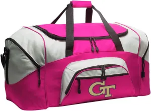 Georgia Tech Duffel Bag LARGE GT Yellow Jackets Suitcase for Travel or Gym Sports Gear Bag (Pink)