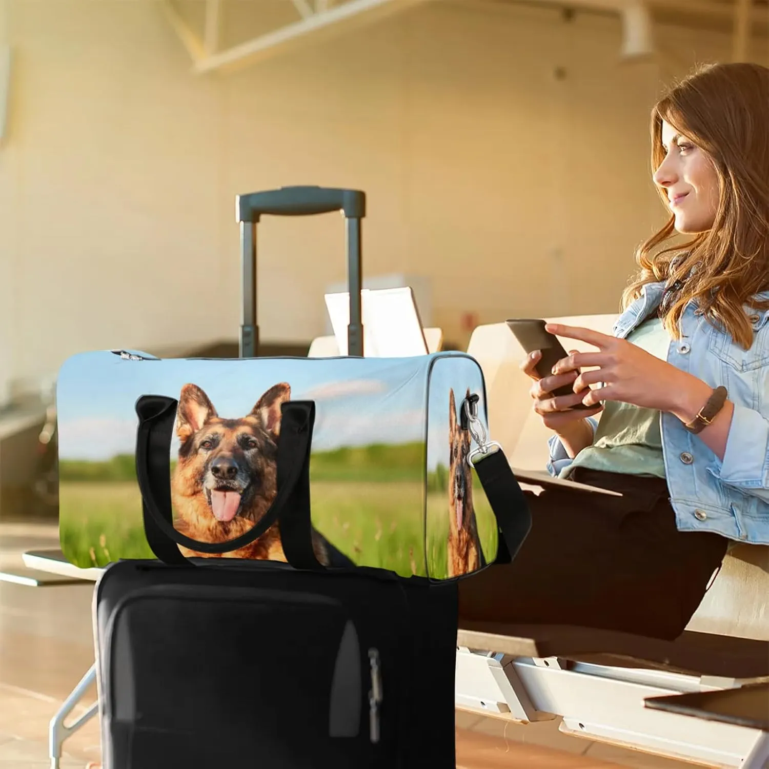 German Shepherd Dog Travel Bag for Men Women, Gym Duffle Bags for Travel, Carry On Luggage Bag, Weekender Overnight Workout Bags