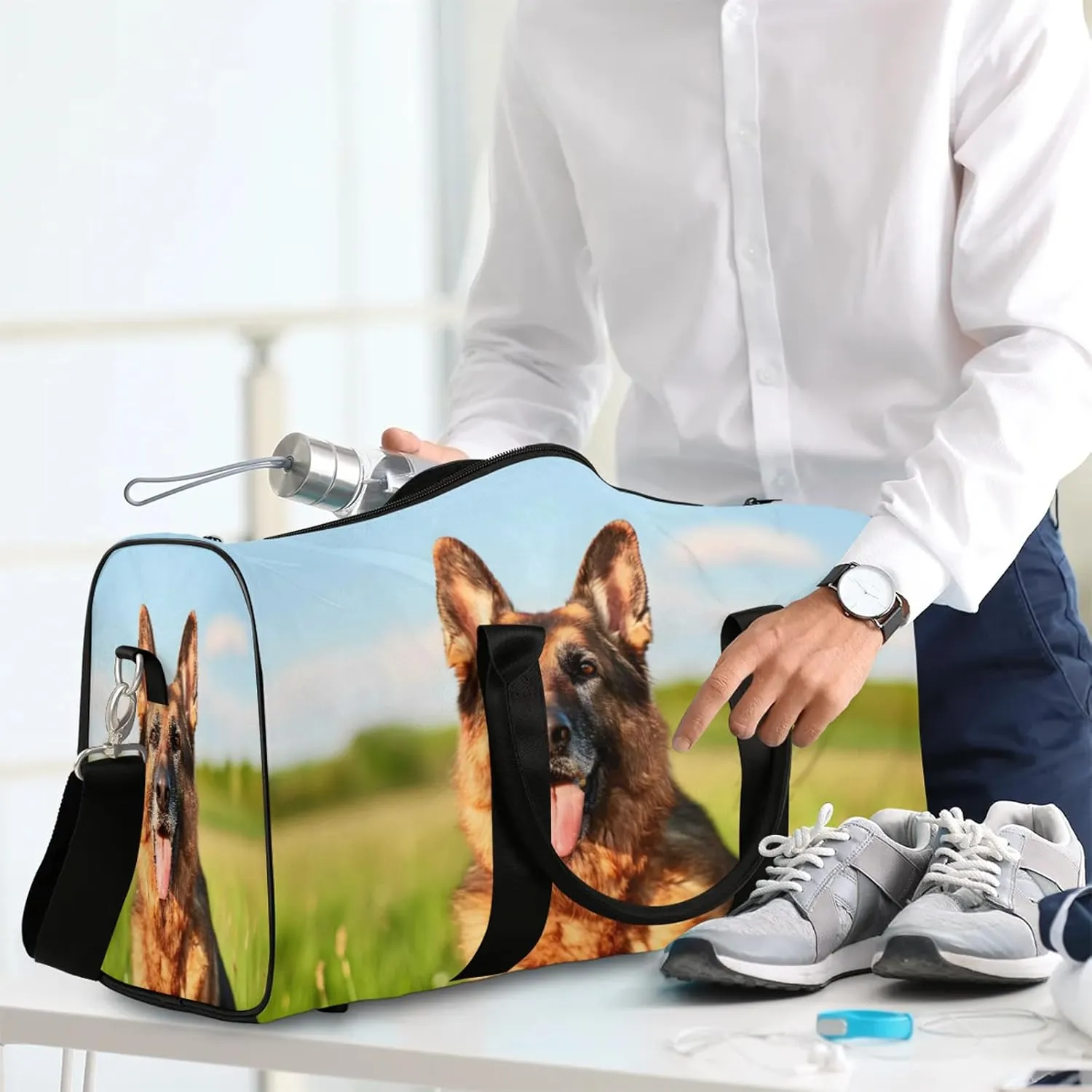 German Shepherd Dog Travel Bag for Men Women, Gym Duffle Bags for Travel, Carry On Luggage Bag, Weekender Overnight Workout Bags