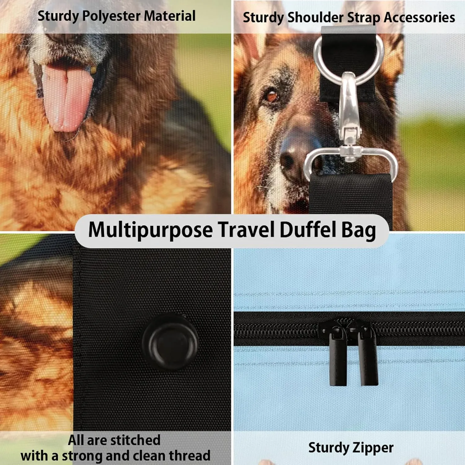 German Shepherd Dog Travel Bag for Men Women, Gym Duffle Bags for Travel, Carry On Luggage Bag, Weekender Overnight Workout Bags