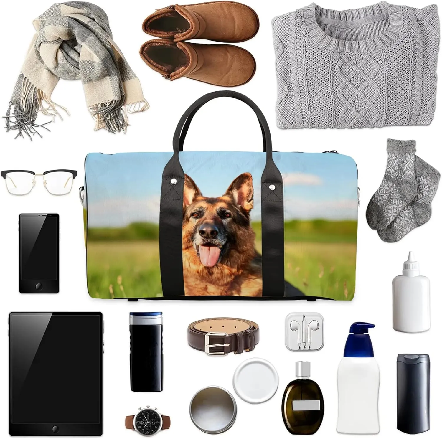 German Shepherd Dog Travel Bag for Men Women, Gym Duffle Bags for Travel, Carry On Luggage Bag, Weekender Overnight Workout Bags