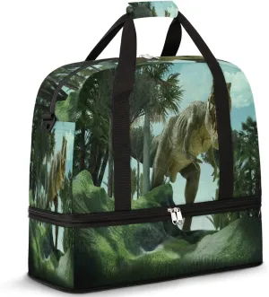 Giant Jurassic Dinosaur Foldable Travel Duffel Bag Tote Carry On Luggage Sport Duffle for Women Men Gym Bag Overnight Weekender Bags with Shoe Compartments & Shoulder Strap