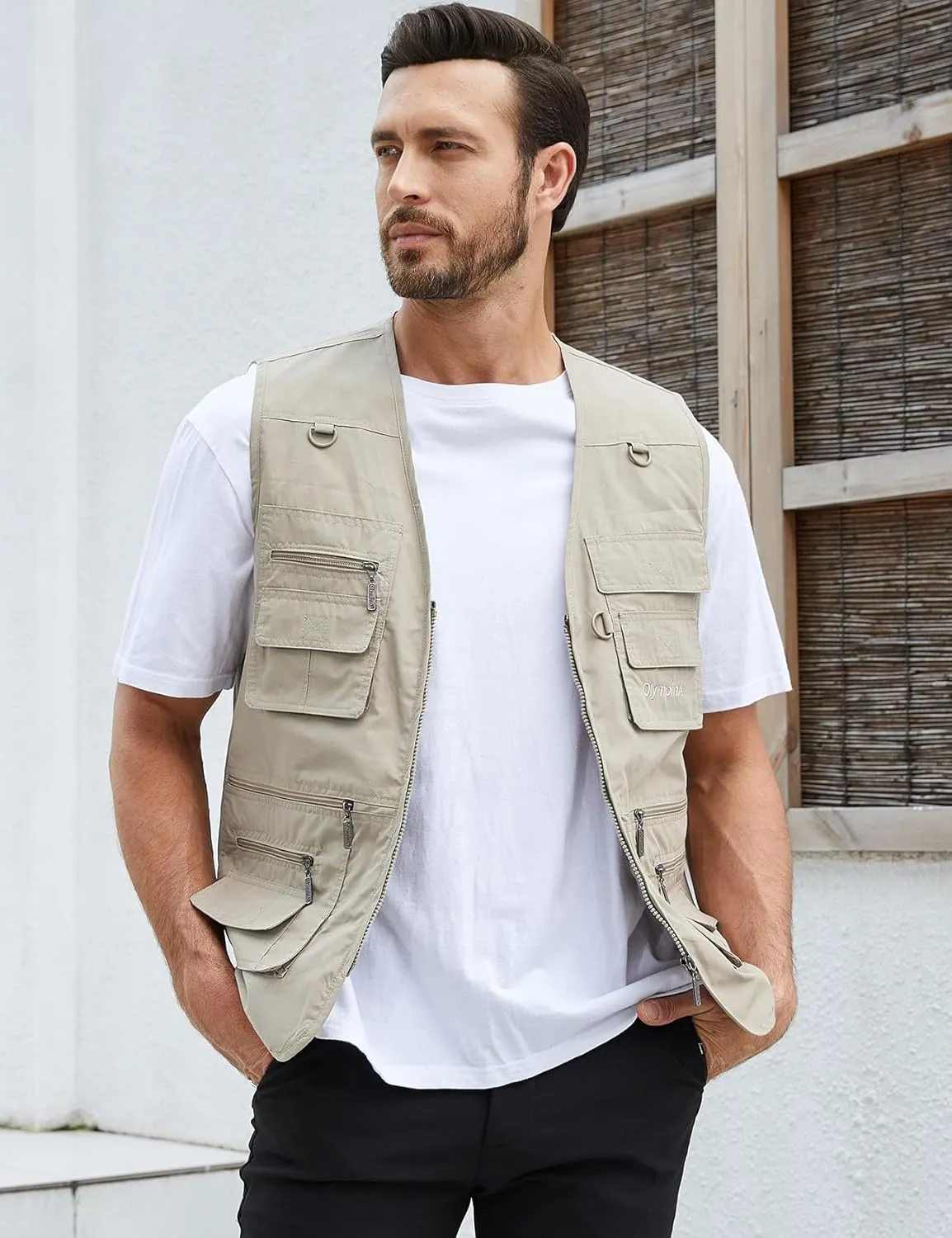Gihuo Men's Fishing Vest Utility Safari Travel Vest with Pockets Outdoor Work Photo Cargo Fly Summer Vest