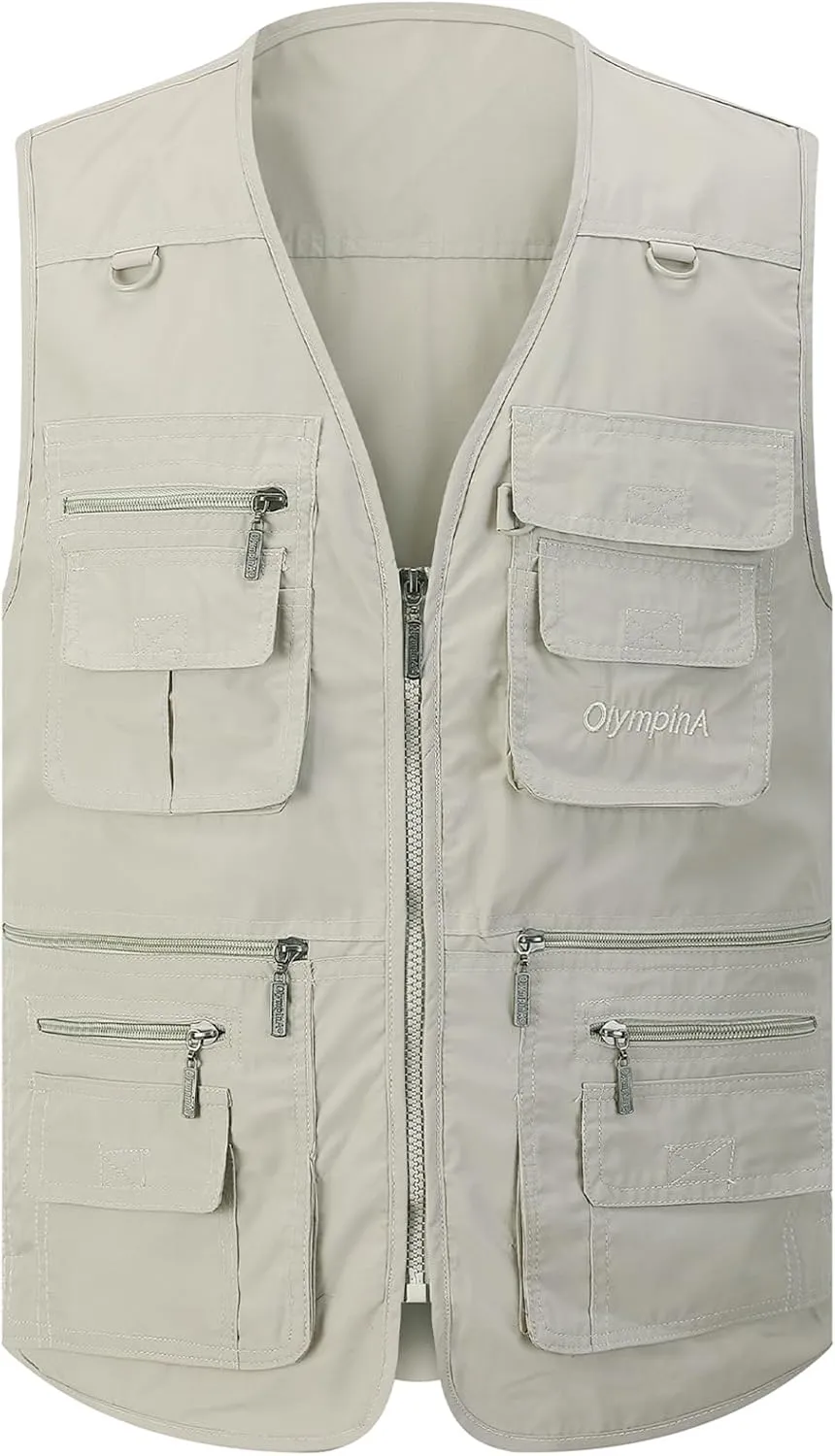 Gihuo Men's Fishing Vest Utility Safari Travel Vest with Pockets Outdoor Work Photo Cargo Fly Summer Vest