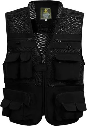 Gihuo Men's Fishing Vest Utility Safari Travel Vest with Pockets Outdoor Work Photo Cargo Fly Summer Vest