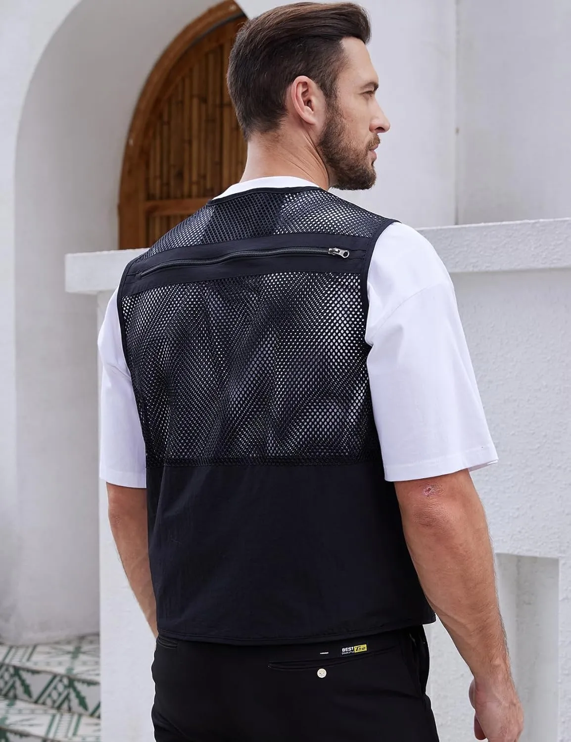 Gihuo Men's Fishing Vest Utility Safari Travel Vest with Pockets Outdoor Work Photo Cargo Fly Summer Vest