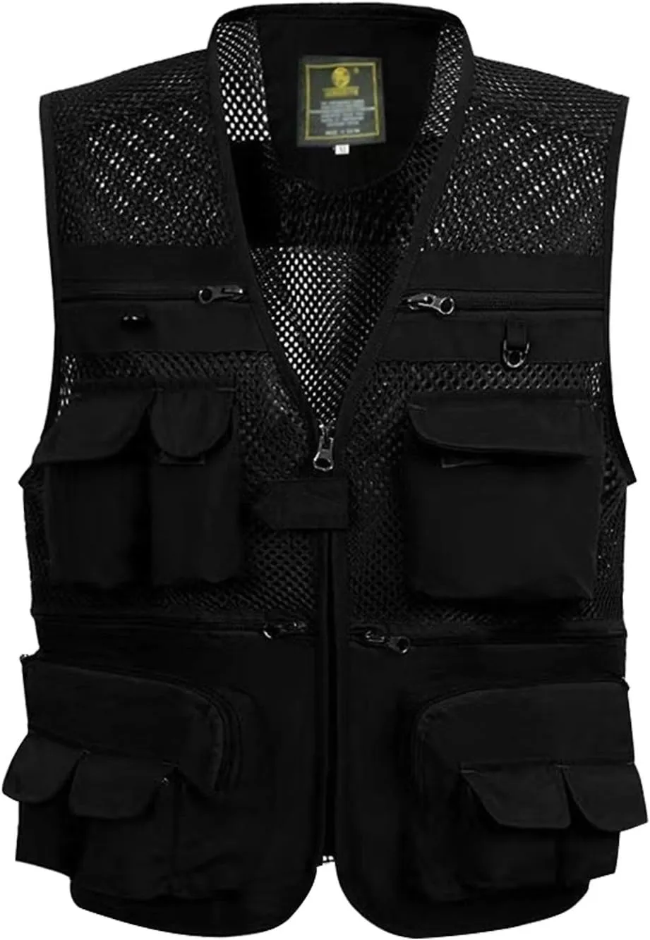 Gihuo Men's Fishing Vest Utility Safari Travel Vest with Pockets Outdoor Work Photo Cargo Fly Summer Vest