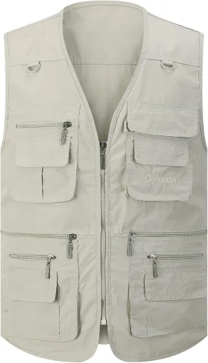 Gihuo Men's Fishing Vest Utility Safari Travel Vest with Pockets Outdoor Work Photo Cargo Fly Summer Vest