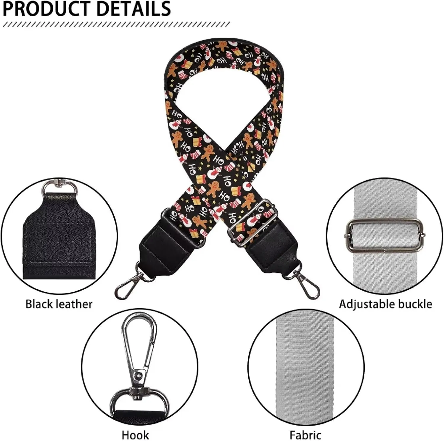 Gingerbread Man Snowman Christmas Crossbody Strap for Purses, Women's Replaceable Adjustable Xmas Handbag Straps, Wide 1.96 Inch