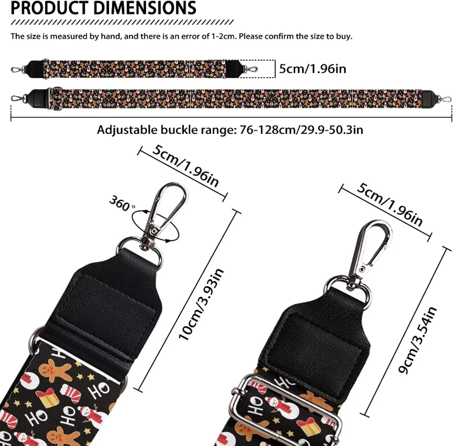 Gingerbread Man Snowman Christmas Crossbody Strap for Purses, Women's Replaceable Adjustable Xmas Handbag Straps, Wide 1.96 Inch