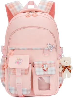 Girl School Backpacks Kids Bookbags Elementary Primary High School Cute 18inch Teen Students Book Bag (Pink)