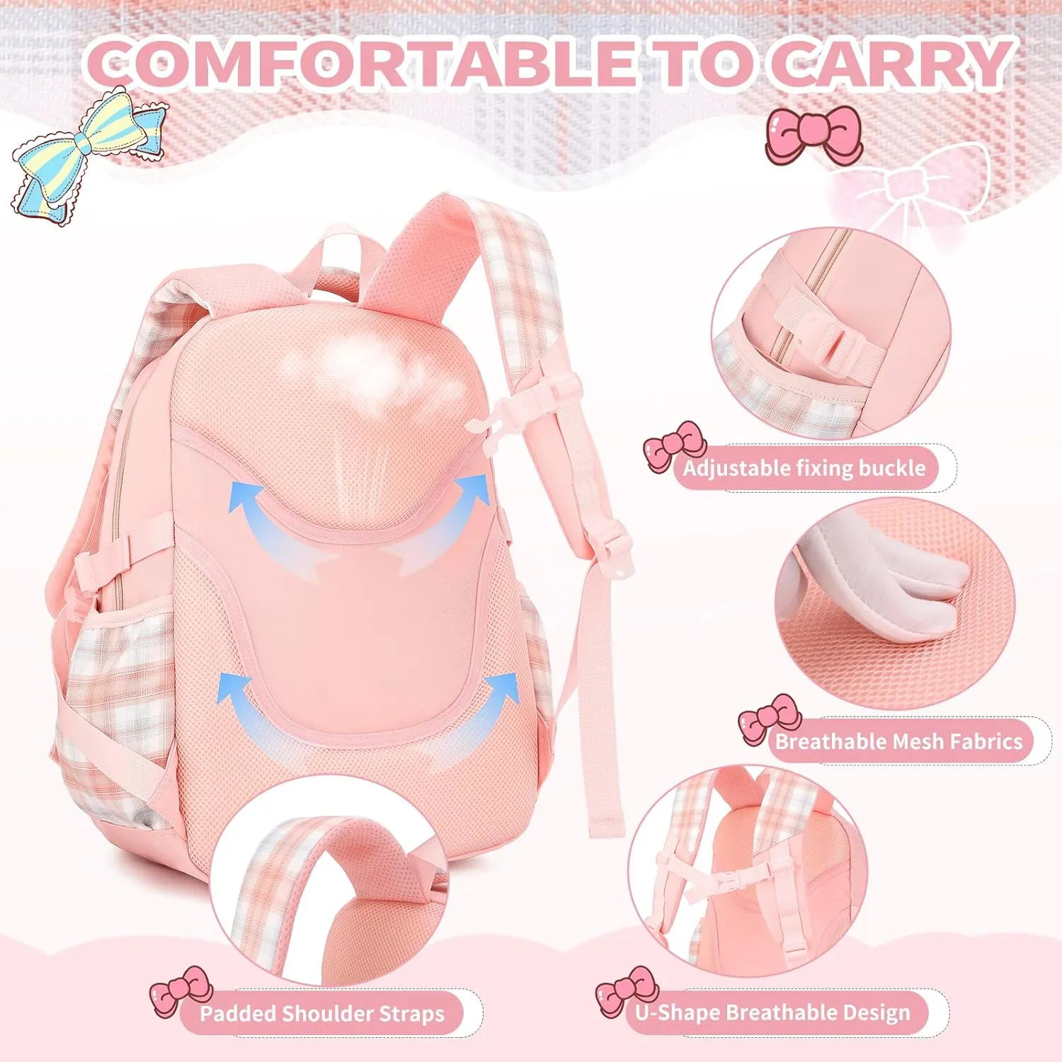 Girl School Backpacks Kids Bookbags Elementary Primary High School Cute 18inch Teen Students Book Bag (Pink)