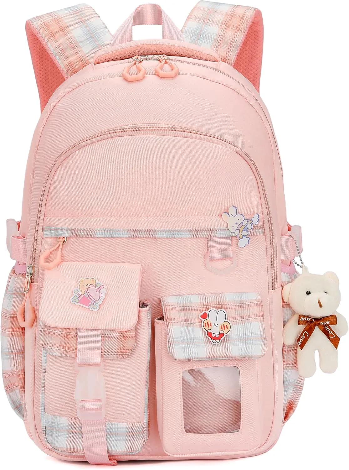 Girl School Backpacks Kids Bookbags Elementary Primary High School Cute 18inch Teen Students Book Bag (Pink)