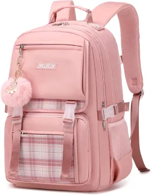 Girls Backpack 15.6 Inch Laptop Backpacks School Bag Kids Elementary Bookbags for Teen Girl Women Anti Theft Travel Daypack (Pink)