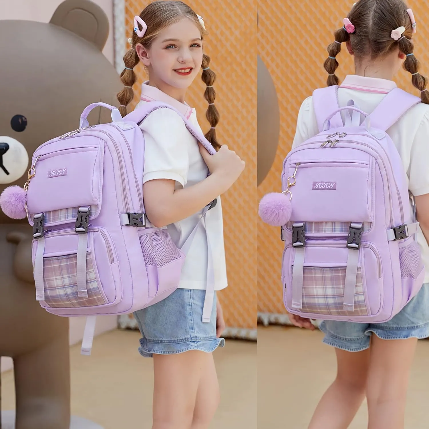 Girls Backpack 15.6 Inch Laptop Backpacks School Bag Kids Elementary Bookbags for Teen Girl Women Anti Theft Travel Daypack (Purple)