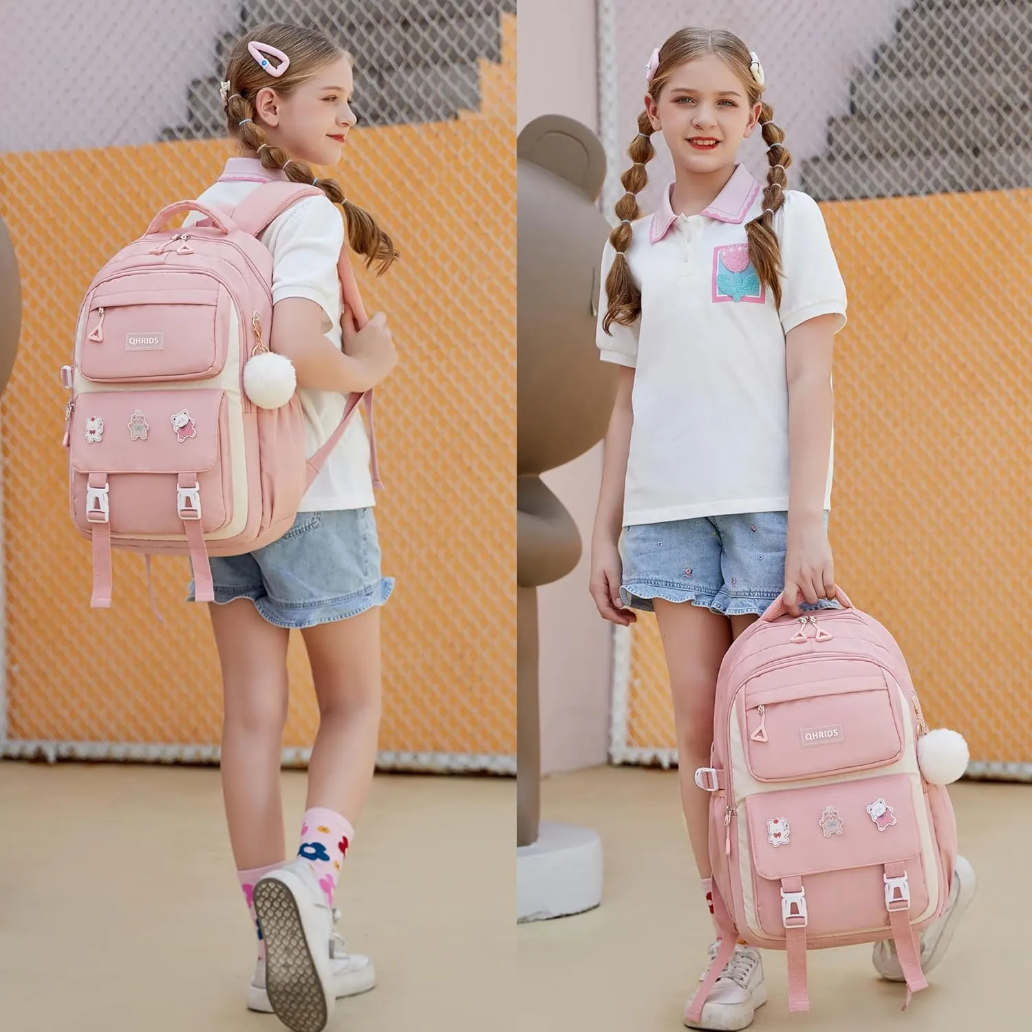 Girls Backpack Aesthetic Laptop Backpacks Kawaii Large Bookbag Anime Casual Travel Daypack,Pink