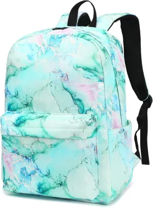 Girls Backpack for Elementary Middle School, Kids Teens School Bag Women College Bookbag Laptop Backpacks (Marble Green)
