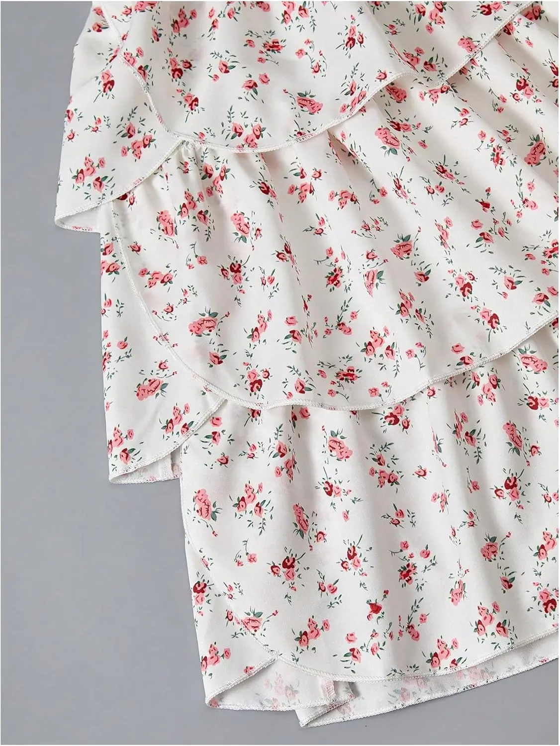 Girl's Ditsy Floral Cami Dress Tie Shoulder Layered Ruffle Dress Sleeveless Short Dresses