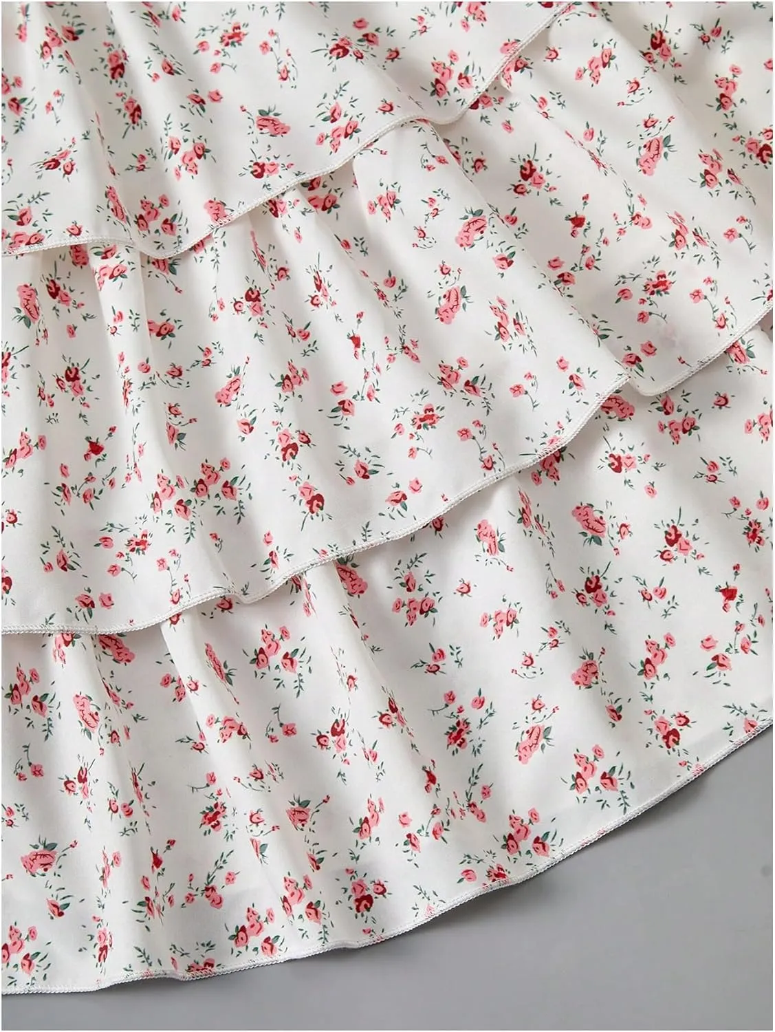 Girl's Ditsy Floral Cami Dress Tie Shoulder Layered Ruffle Dress Sleeveless Short Dresses