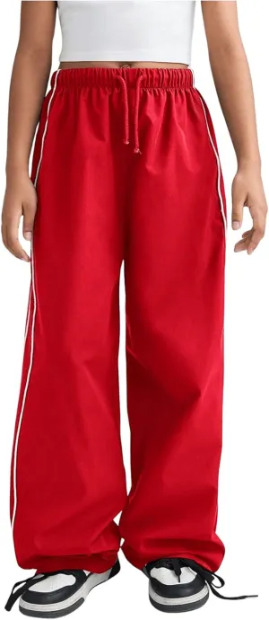 Girl's Wide Leg High Waist Sweatpants Side Striped Extra Long Baggy Track Pants Trousers