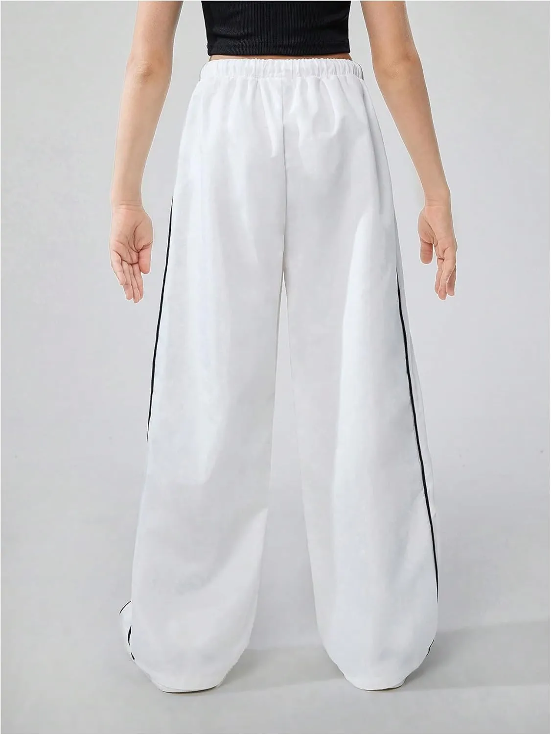 Girl's Wide Leg High Waist Sweatpants Side Striped Extra Long Baggy Track Pants Trousers