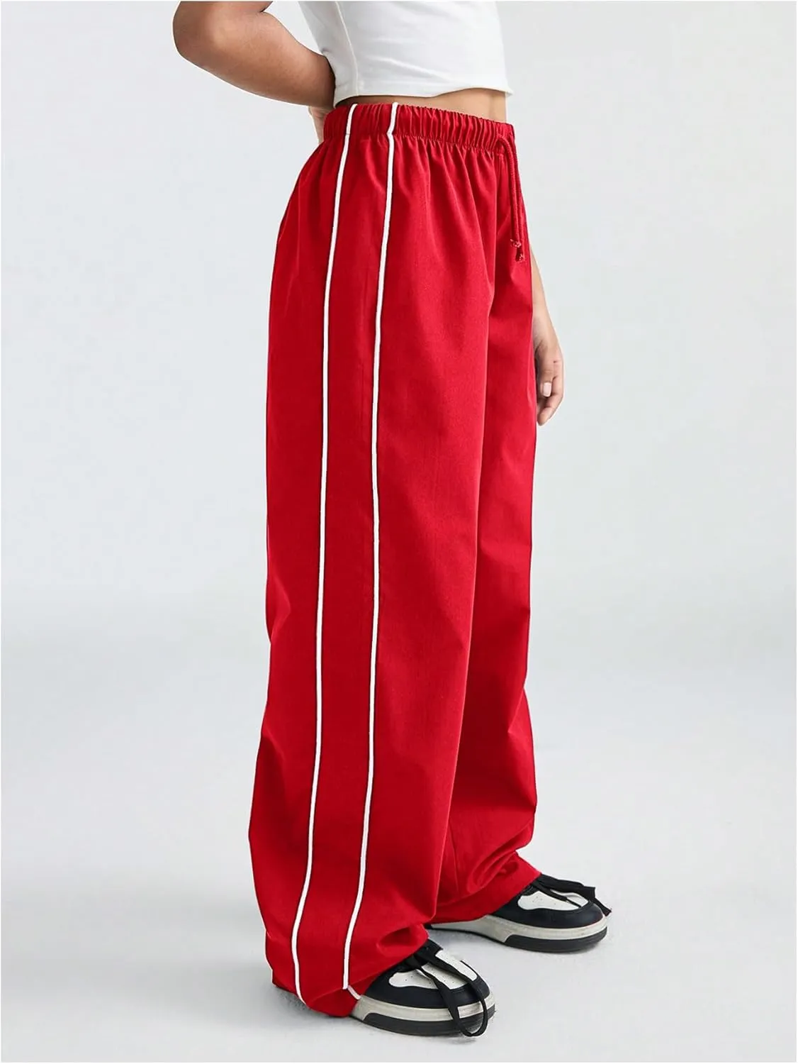 Girl's Wide Leg High Waist Sweatpants Side Striped Extra Long Baggy Track Pants Trousers