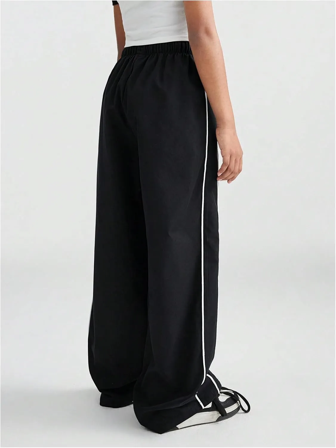 Girl's Wide Leg High Waist Sweatpants Side Striped Extra Long Baggy Track Pants Trousers