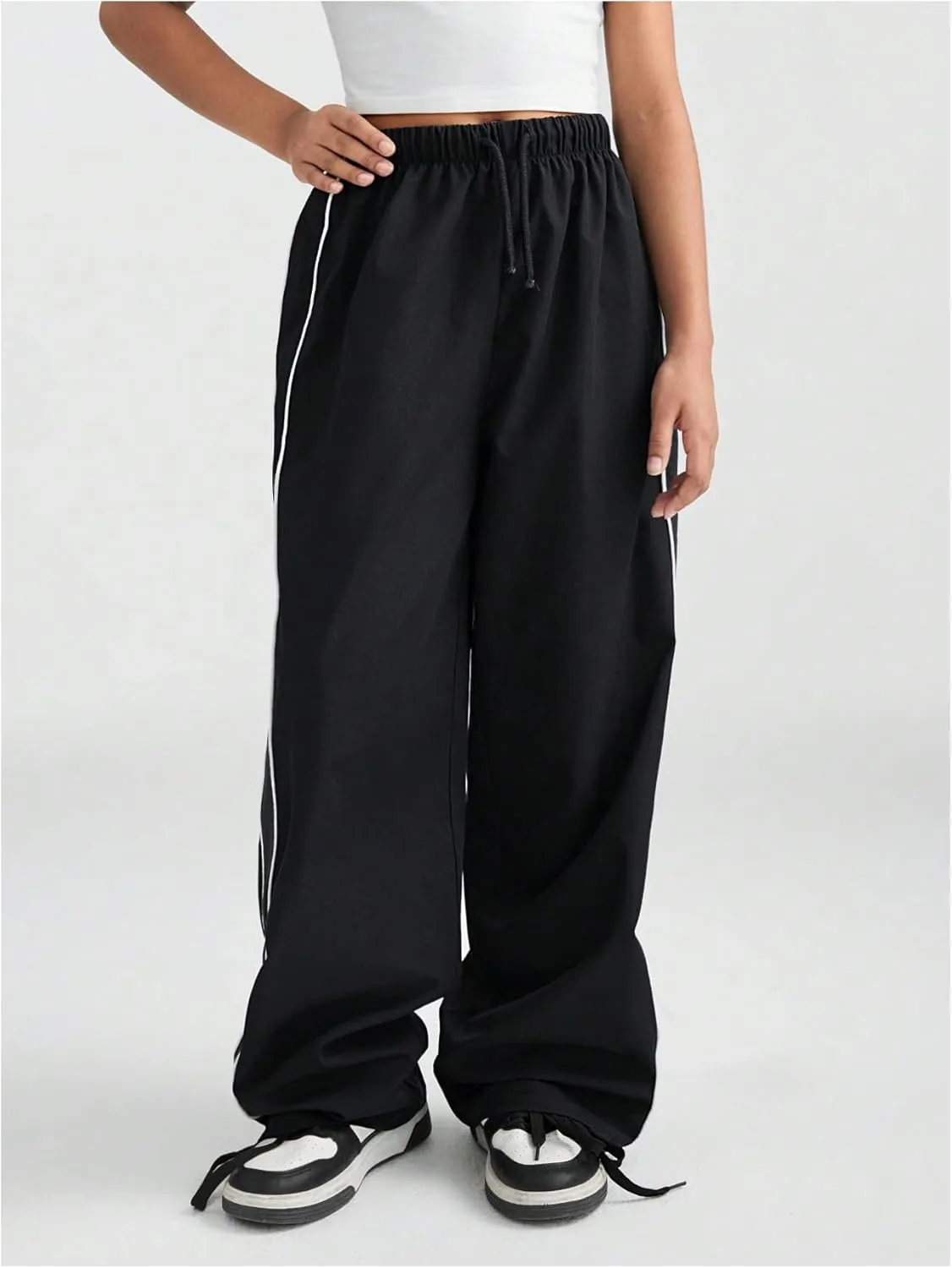 Girl's Wide Leg High Waist Sweatpants Side Striped Extra Long Baggy Track Pants Trousers