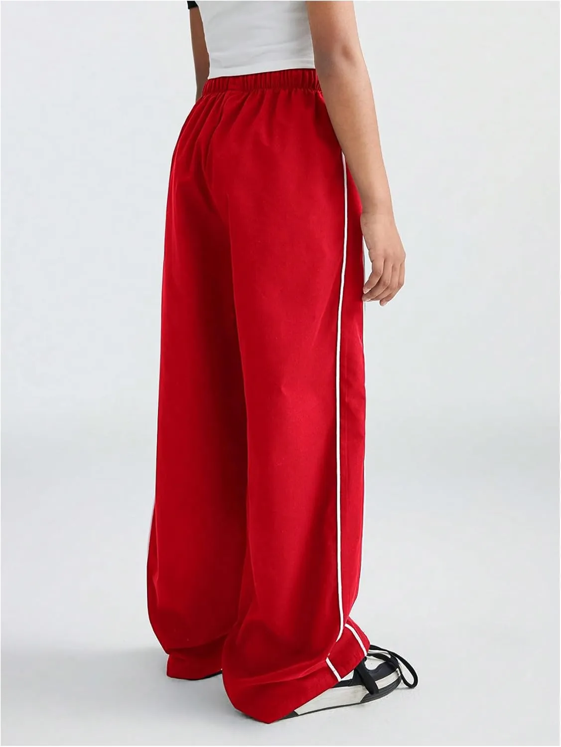 Girl's Wide Leg High Waist Sweatpants Side Striped Extra Long Baggy Track Pants Trousers