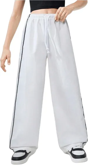Girl's Wide Leg High Waist Sweatpants Side Striped Extra Long Baggy Track Pants Trousers