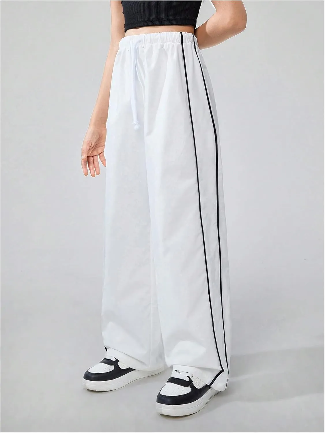 Girl's Wide Leg High Waist Sweatpants Side Striped Extra Long Baggy Track Pants Trousers