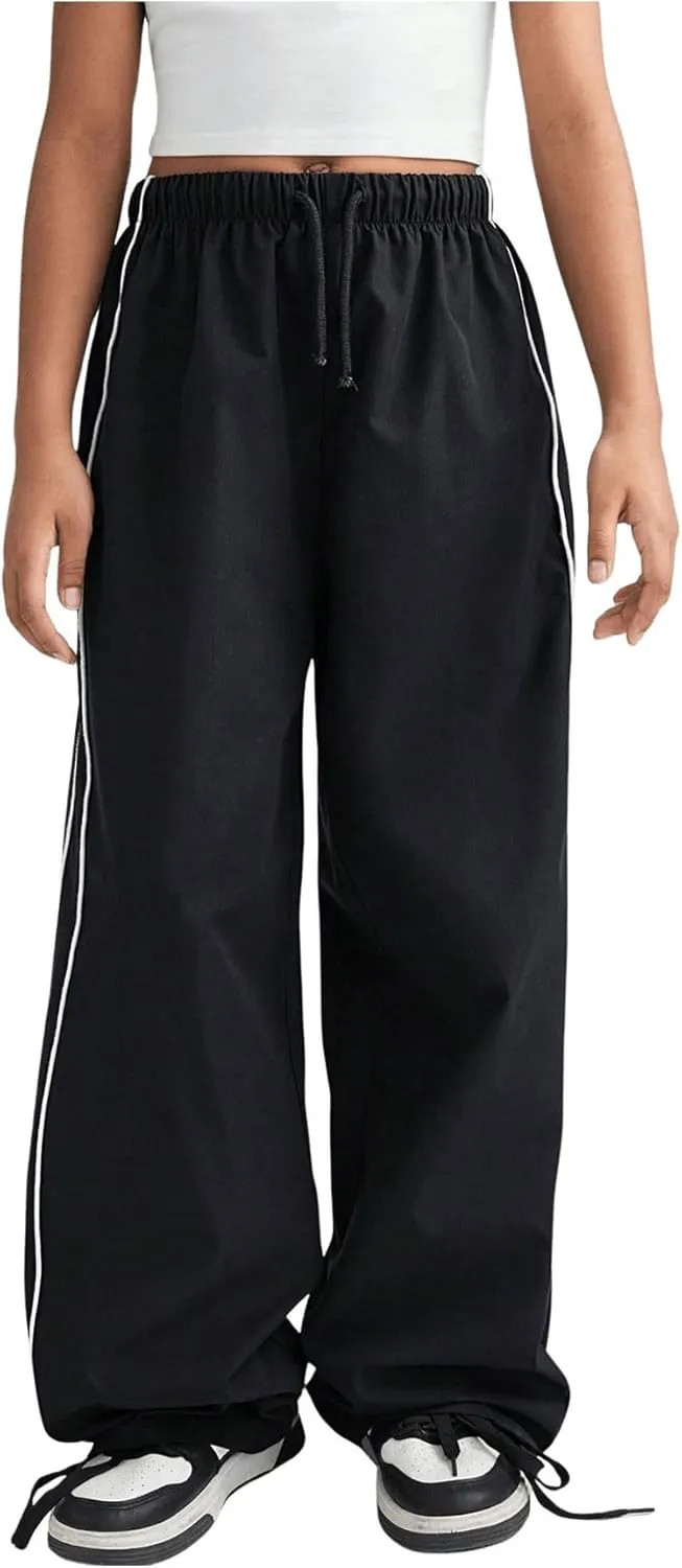 Girl's Wide Leg High Waist Sweatpants Side Striped Extra Long Baggy Track Pants Trousers