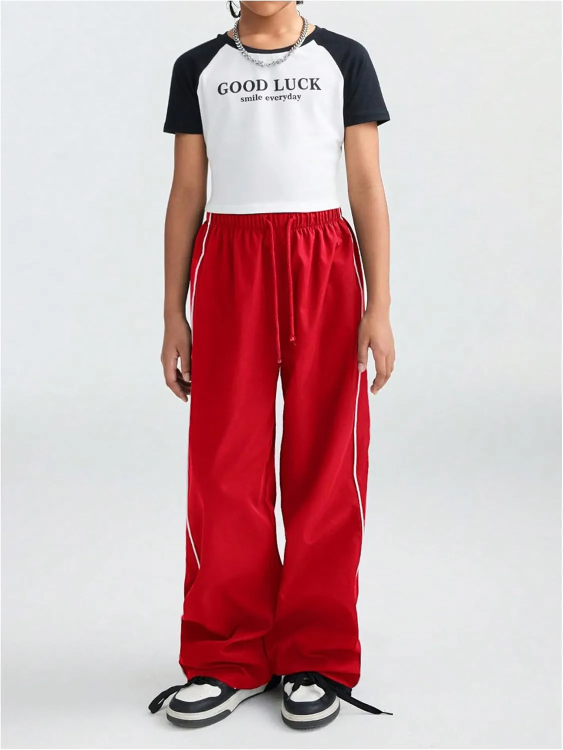 Girl's Wide Leg High Waist Sweatpants Side Striped Extra Long Baggy Track Pants Trousers