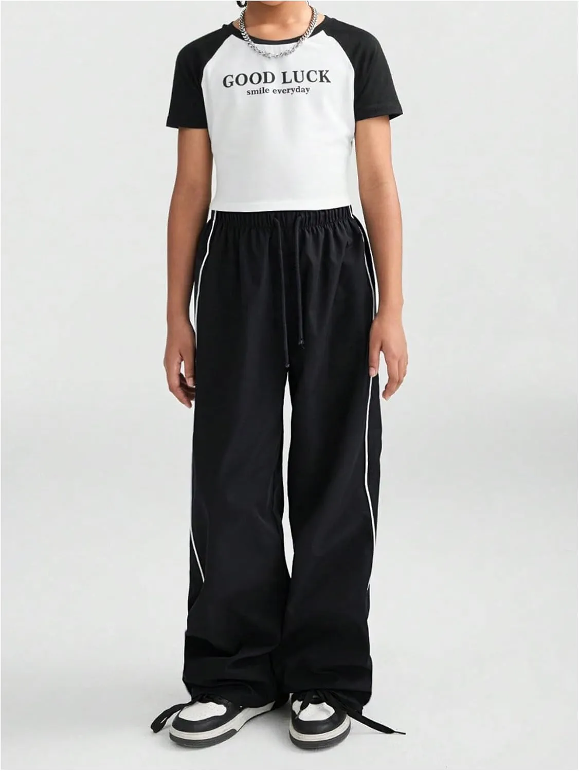 Girl's Wide Leg High Waist Sweatpants Side Striped Extra Long Baggy Track Pants Trousers
