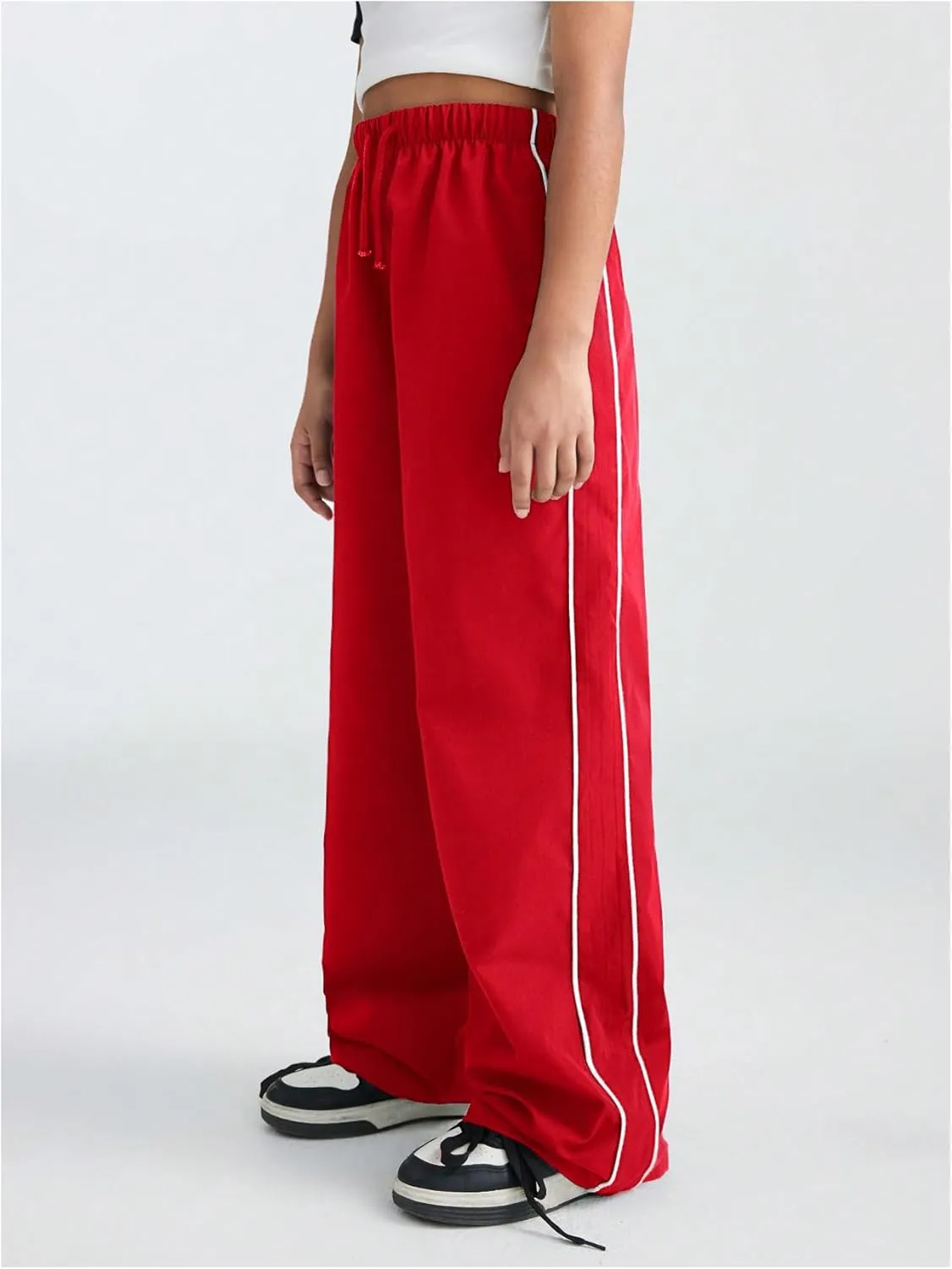 Girl's Wide Leg High Waist Sweatpants Side Striped Extra Long Baggy Track Pants Trousers