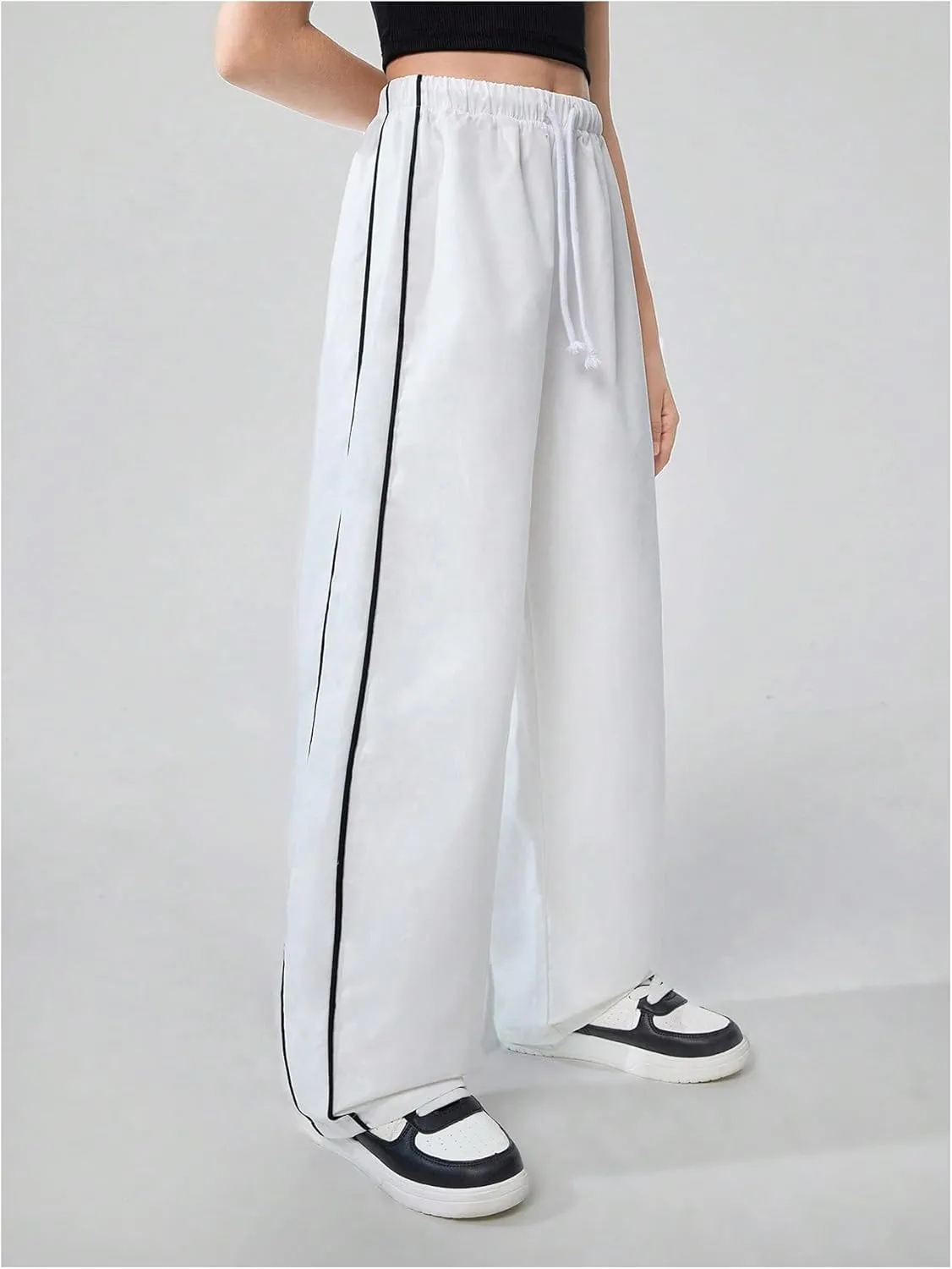 Girl's Wide Leg High Waist Sweatpants Side Striped Extra Long Baggy Track Pants Trousers