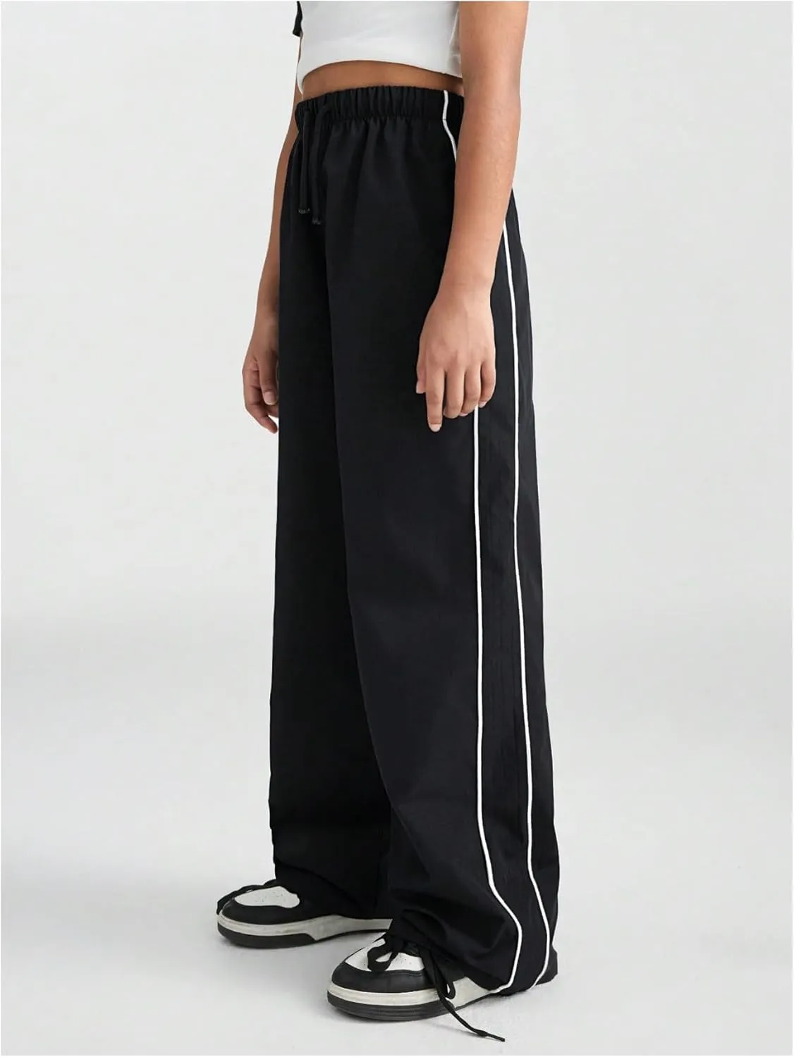 Girl's Wide Leg High Waist Sweatpants Side Striped Extra Long Baggy Track Pants Trousers