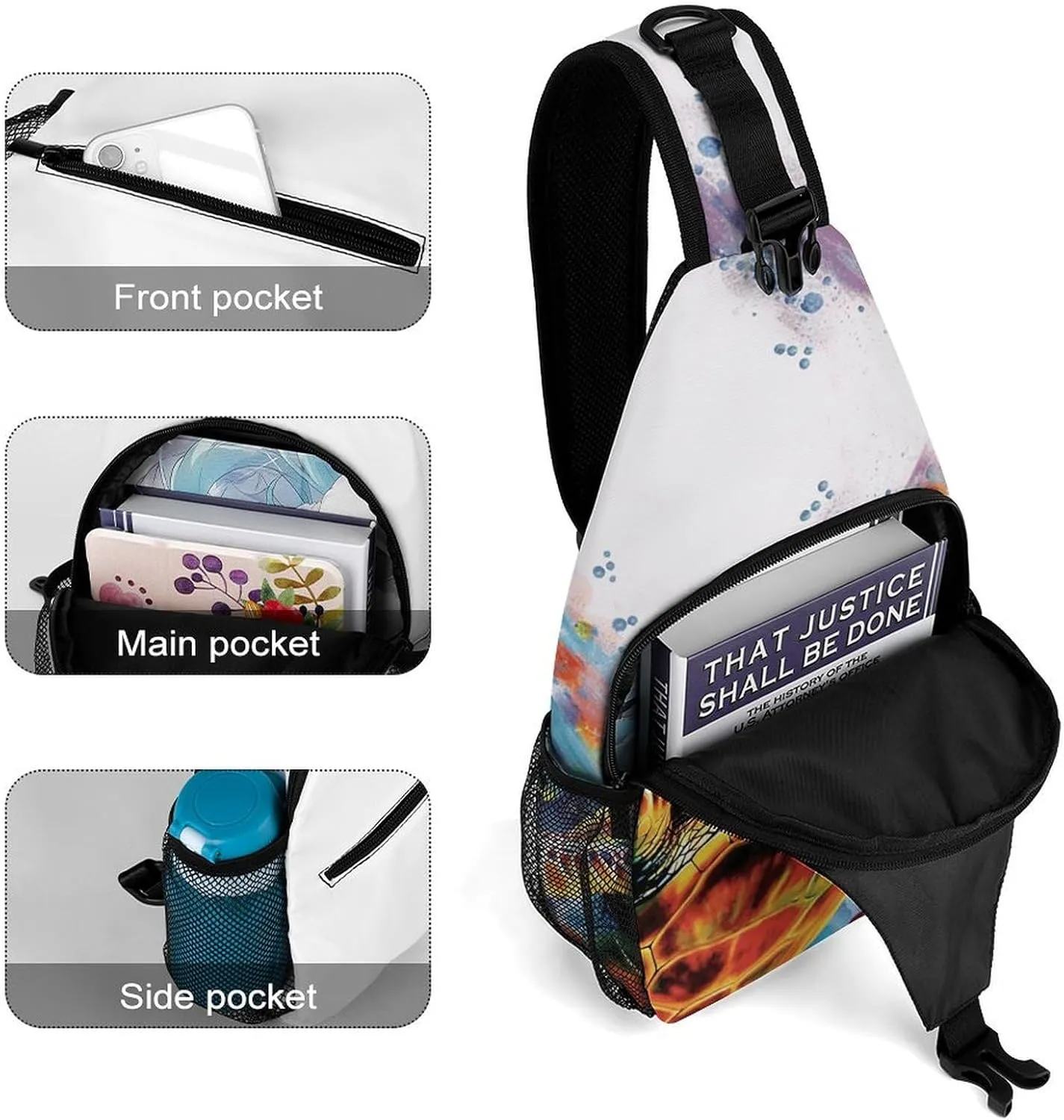 Glitter Rainbow Polka Dot Crossbody Sling Bag, Travel Backpack, Hiking Sling Bags, Chest Bag, Shoulder Bags, Daypack