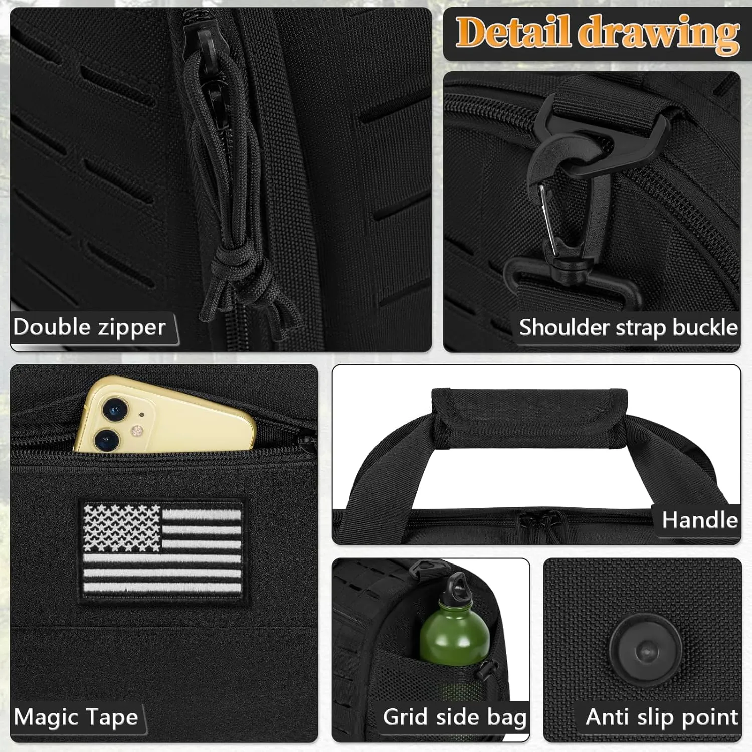 GMAK Military Tactical Duffle Bag for Men, 40L Sports Gym Bag with Shoe Compartment, Carry on Tote Travel Duffle Bag for Weekender Overnight Gym Workout Training Basketball Football, Black
