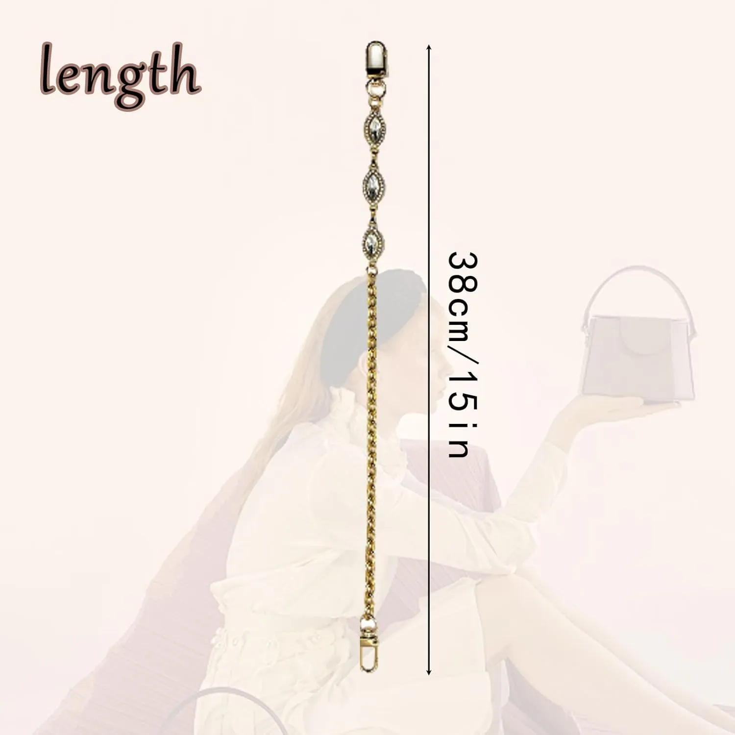 Gold Rhinestone Chain Bag Charms Purse Straps Replacement Crossbody Bag Chains For Handbags