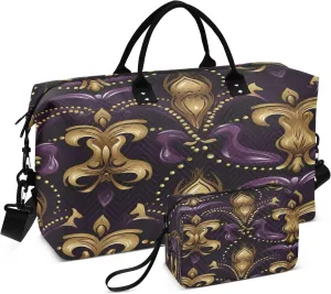 Golden Lilies Black Travel Duffel Bags with Toiletry Bag and Adjustable Strap for Travel Gym Yoga