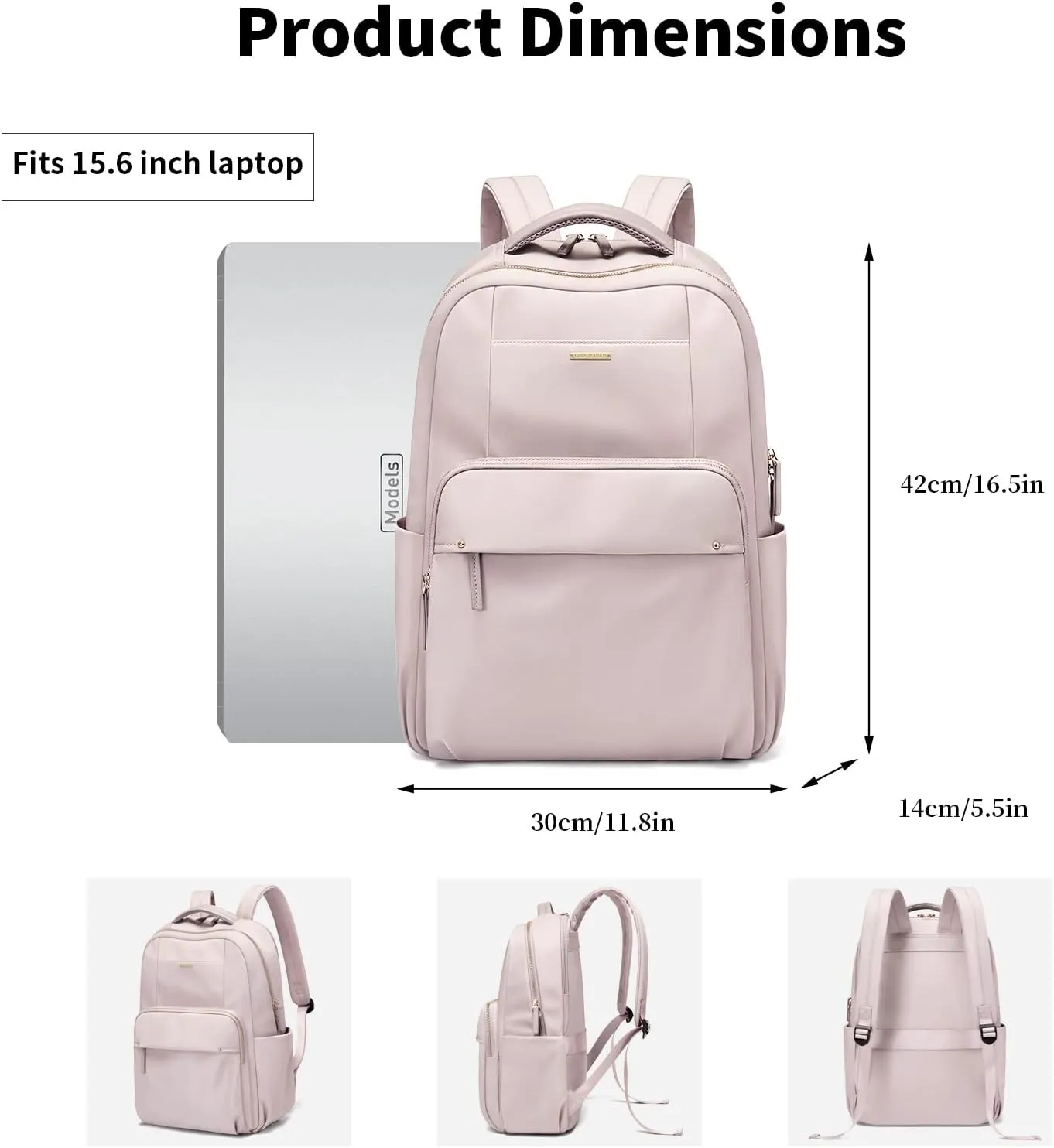 GOLF SUPAGS Laptop Backpack for Women Computer Bag Casual Daypack Fits 15.6 Inch Notebook Work Travel Backpacks (Pinkish Grey)