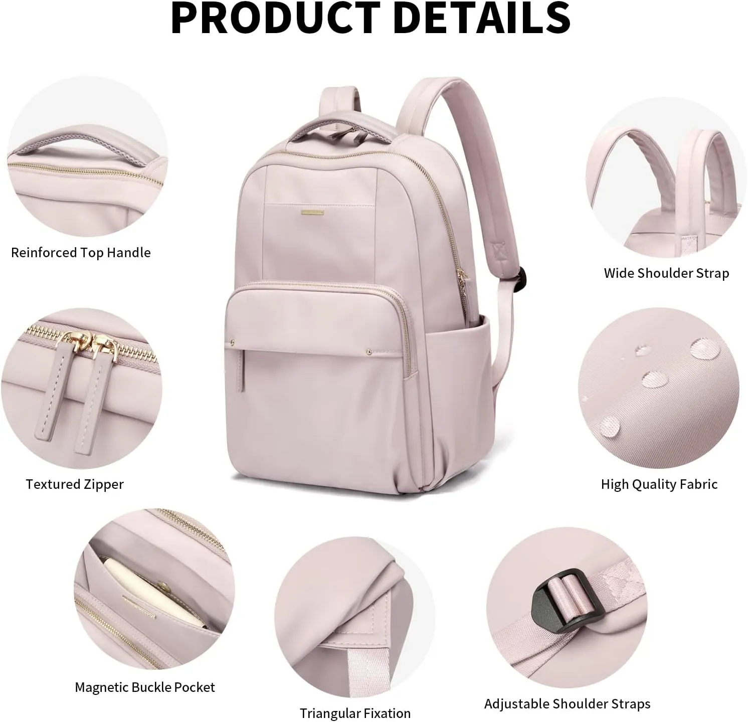 GOLF SUPAGS Laptop Backpack for Women Computer Bag Casual Daypack Fits 15.6 Inch Notebook Work Travel Backpacks (Pinkish Grey)