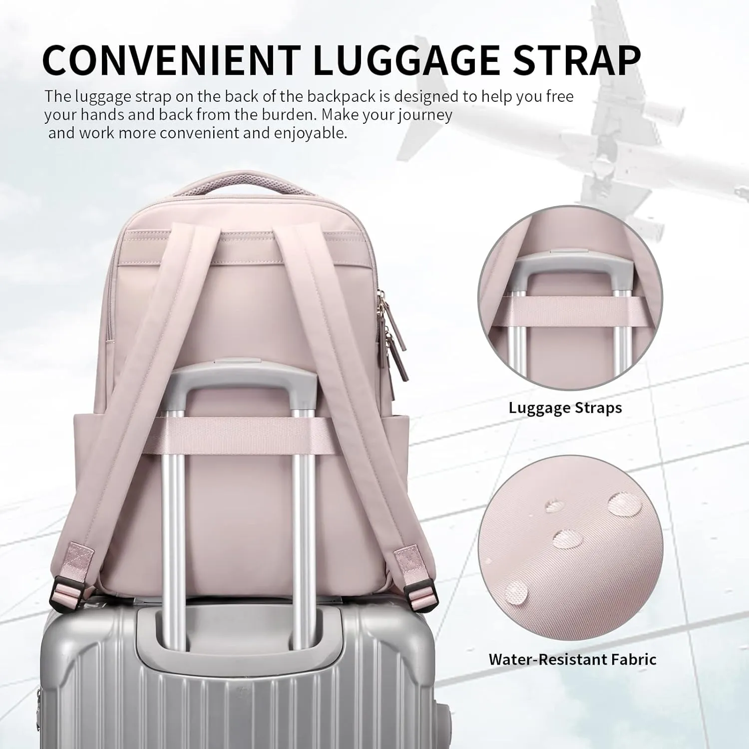 GOLF SUPAGS Laptop Backpack for Women Computer Bag Casual Daypack Fits 15.6 Inch Notebook Work Travel Backpacks (Pinkish Grey)