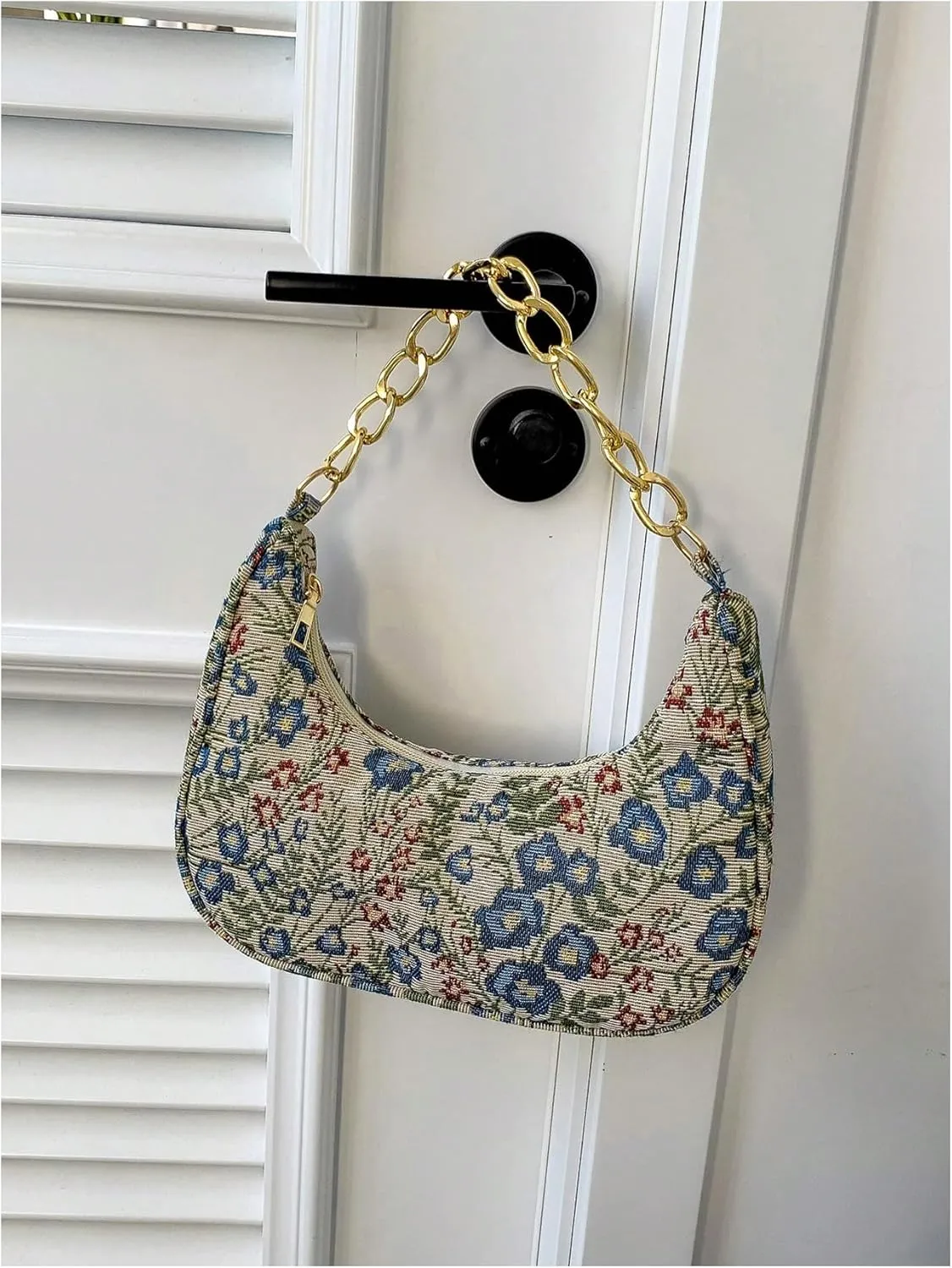GORGLITTER Women's Floral Graphic Zipper Closure Hobo Bags Chain Strap Clutch Shoulder Handbags