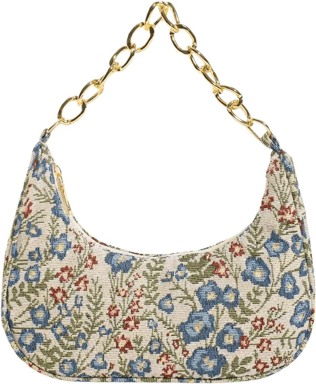 GORGLITTER Women's Floral Graphic Zipper Closure Hobo Bags Chain Strap Clutch Shoulder Handbags