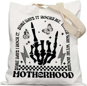 Gothic Skeleton Finger Motherhood Tote Bag, Trendy Goth Canvas Tote Bags for Women, Mother's Day Gifts for Mom from Daughter Son, Gothic Mom Reusable Grocery Shopping Bags