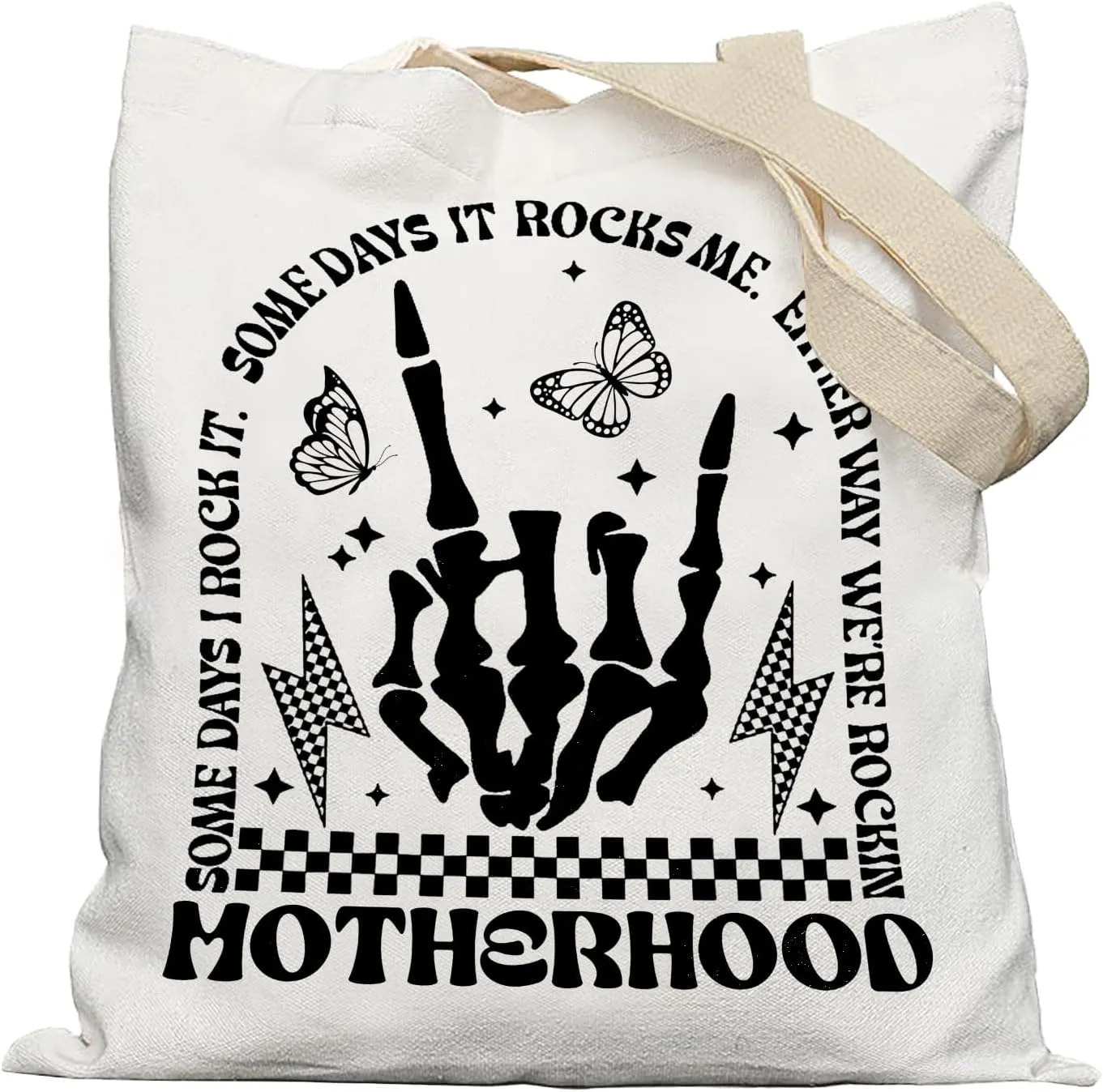 Gothic Skeleton Finger Motherhood Tote Bag, Trendy Goth Canvas Tote Bags for Women, Mother's Day Gifts for Mom from Daughter Son, Gothic Mom Reusable Grocery Shopping Bags