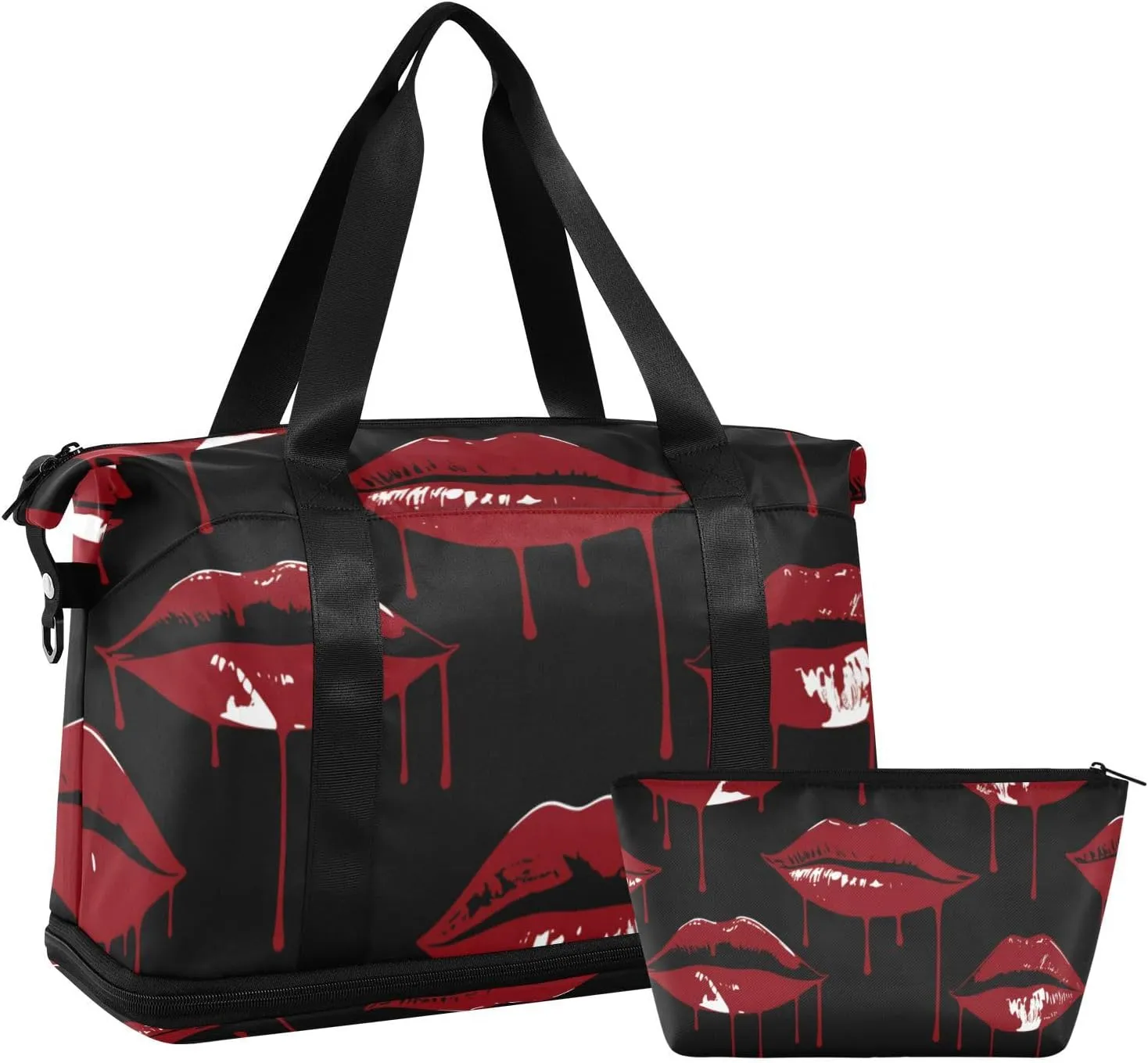 Gothic Style Darkness Bleed Lips Red Gym Duffel Bag Weekend Bag with Adjustable Strap for Workout Multifunctional