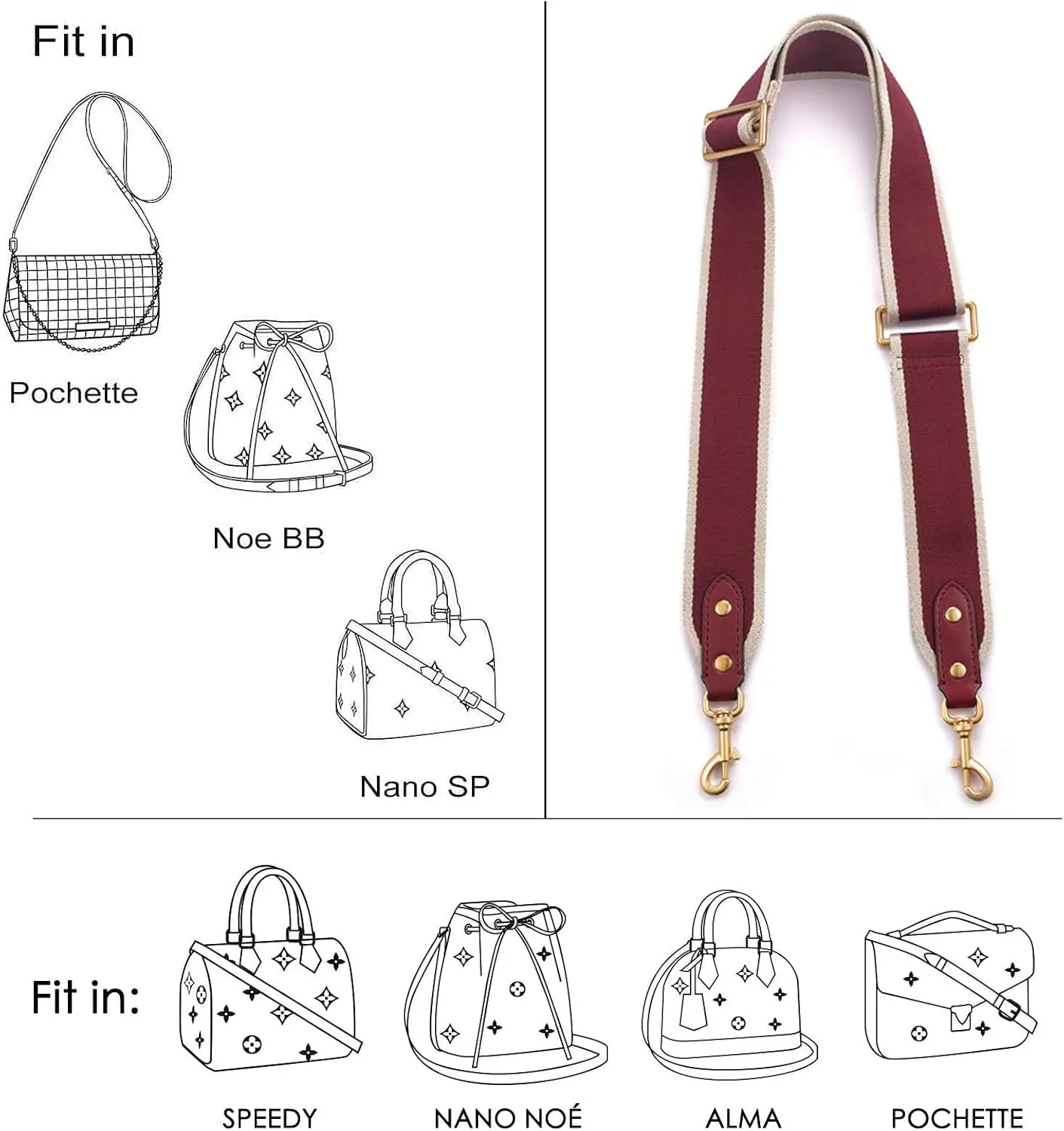 GOXTECH Purse Strap Replacement Crossbody Handbag Stripe Wide Adjustable